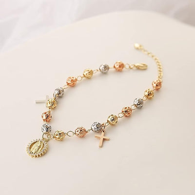 Bracciale con croce di perle del rosario di Maria