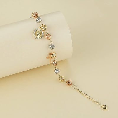 Bracciale con croce di perle del rosario di Maria