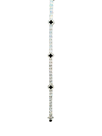KLASSISCHES SCHWARZES KLEEBLATT-TENNISARMBAND - SILBER