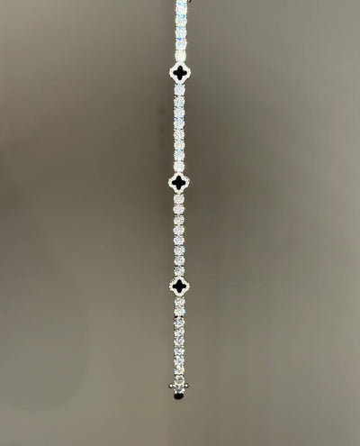 KLASSISCHES SCHWARZES KLEEBLATT-TENNISARMBAND - SILBER