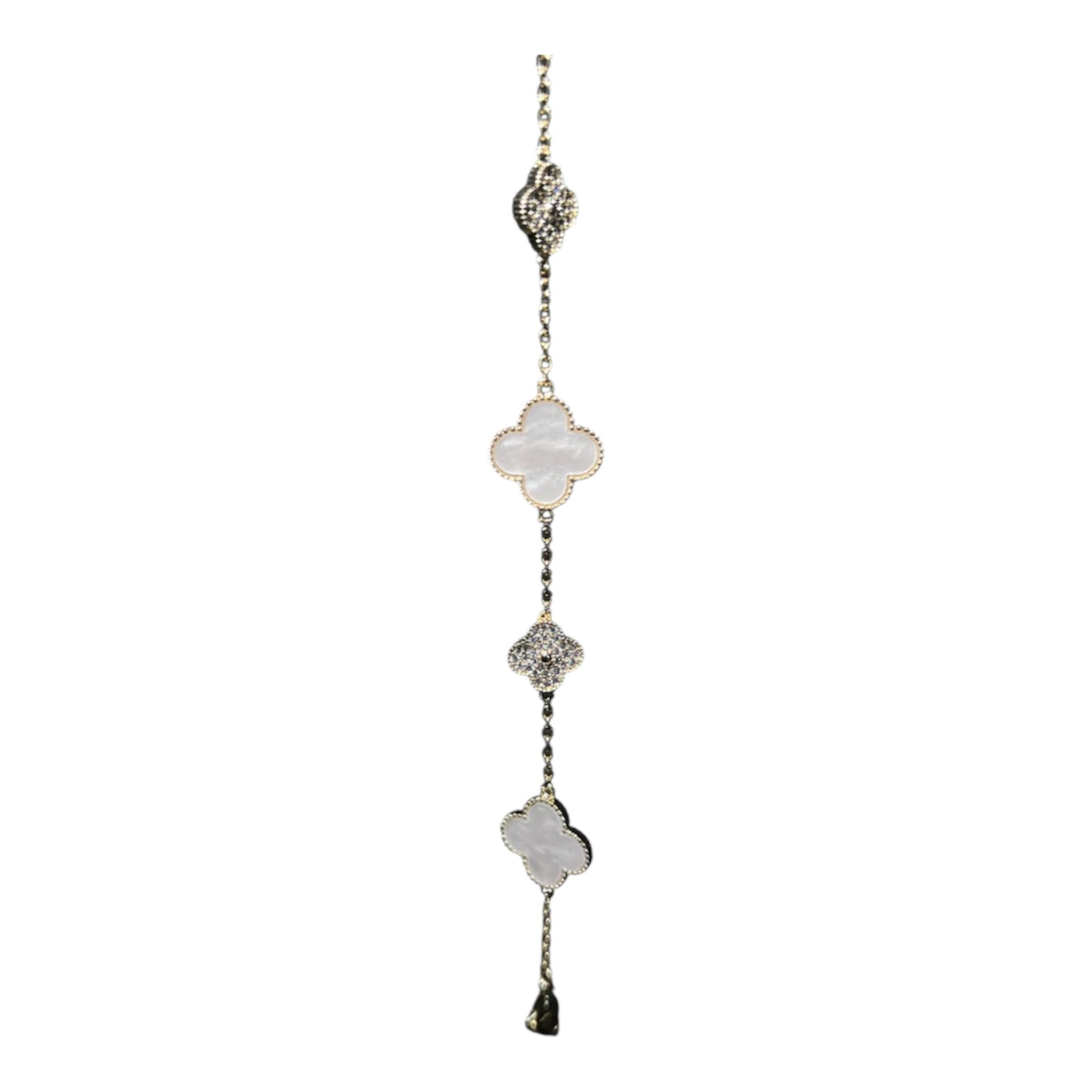 KLASSISCHES WEISS-GOLDENES DIAMANTENES KLEEBLATT-ARMBAND