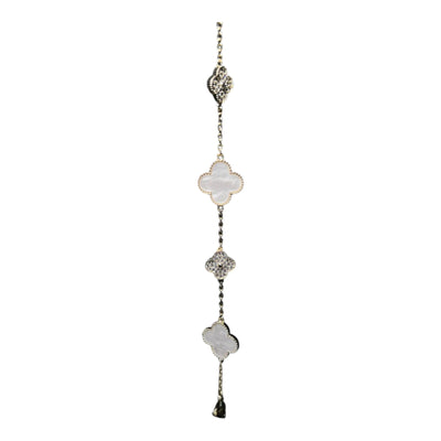 KLASSISCHES WEISS-GOLDENES DIAMANTENES KLEEBLATT-ARMBAND