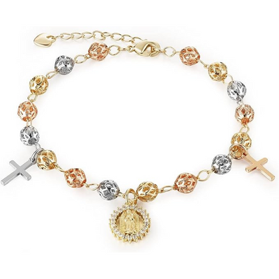 Bracciale con croce di perle del rosario di Maria